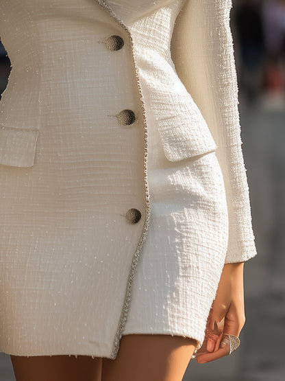 Elegant Tweed Blazer Mini Dress With Silver Trim