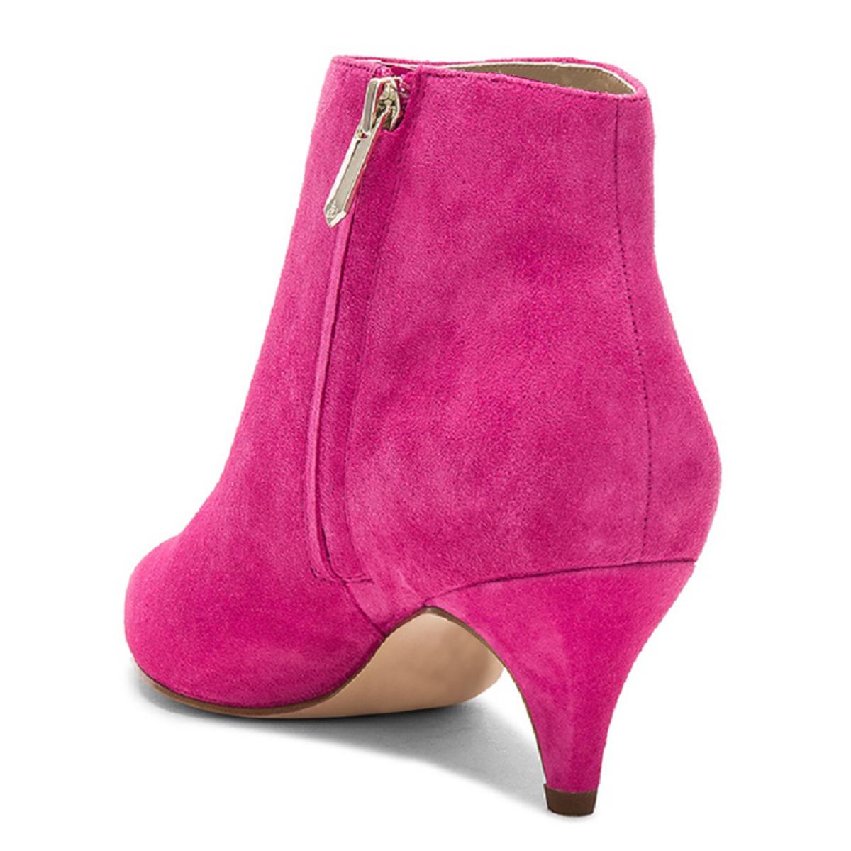 Fuchsia Faux Suede Pointed Toe Ankle Boots Kitten Heel Booties