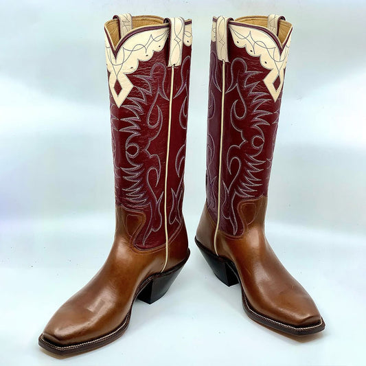 Embroidered Mid-Calf Square Toe Brown Cowgirl Boots for Women
