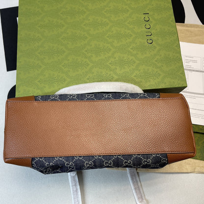 gg Ophidia gg Medium Tote Dark Blue And Ivory Eco Washed Organic gg Jacquard Denim  For Women 15in/38cm gg ‎631685 2KQgg 8375