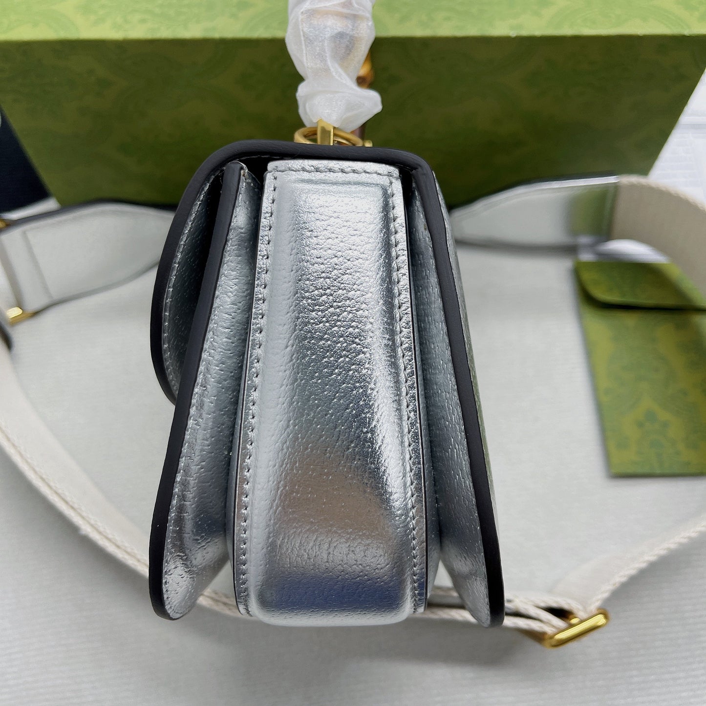gg Bamboo 1947 Mini Top Handle Bag Silver For Women, Women&#8217;s Bags 6.7in/17cm gg