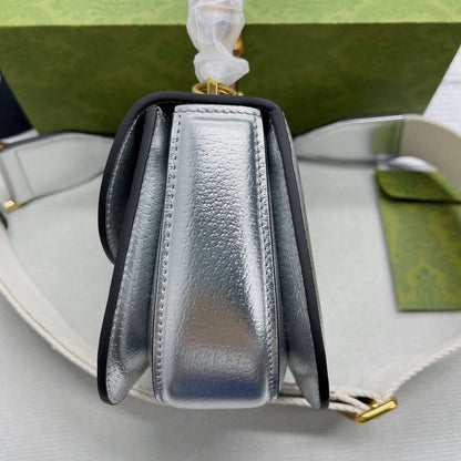 gg Bamboo 1947 Mini Top Handle Bag Silver For Women, Women&#8217;s Bags 6.7in/17cm gg