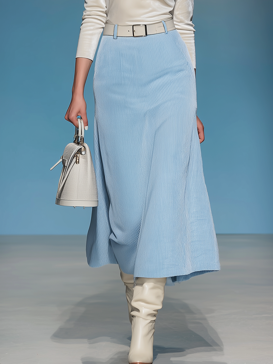 Fashion Retro Round Neck Velvet T-shirt And Corduroy Skirt Set