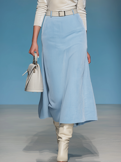 Fashion Retro Round Neck Velvet T-shirt And Corduroy Skirt Set