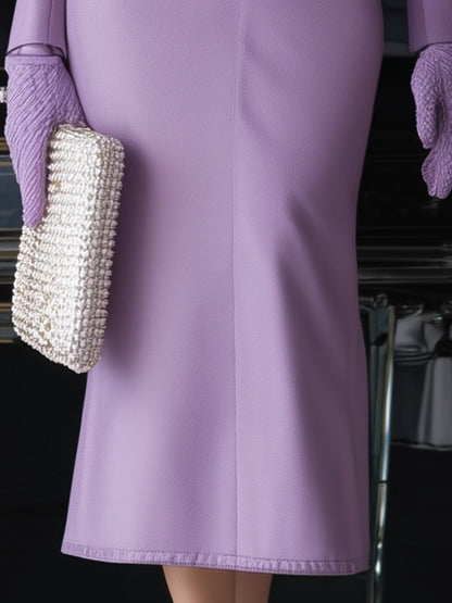 Elegant Purple Tweed  With Button Pockets Maxi Dress