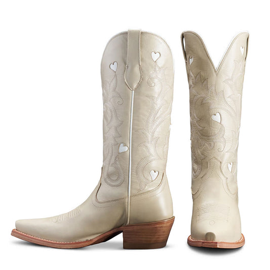 Beige Block Heel Mid-Calf Embroidered Snip Toe Cowgirl Boots