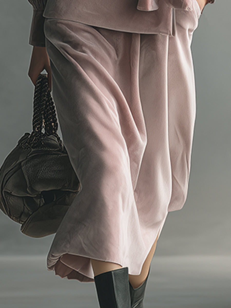 Elegant And Exquisite Light Pink Wrap Shirt And Skirt Velvet Set