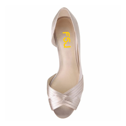 Dull Pink Satin Peep Toe Kitten Heel Pumps for Elegant Ladies
