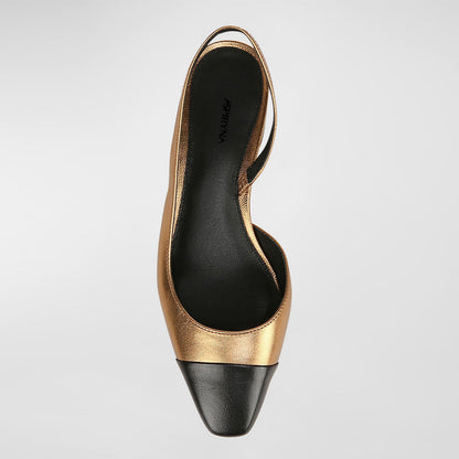 Gold & Black Patchwork Slip-On Slingback Heels with Square Toe