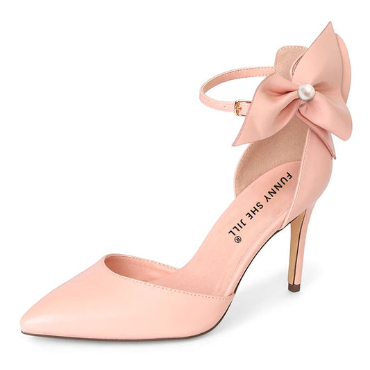 Elegant Pink Pointed Toe Ankle Strap Pumps Heels for Women