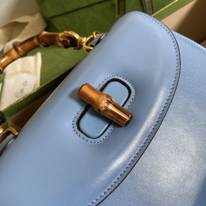 gg Bamboo 1947 Small Top Handle Bag Blue For Women 8.3in/21cm gg 675797 10ODT 4371