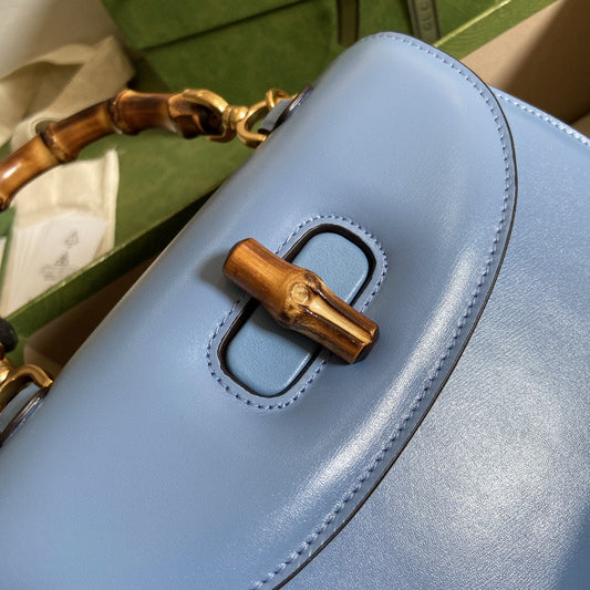gg Bamboo 1947 Small Top Handle Bag Blue For Women 8.3in/21cm gg 675797 10ODT 4371