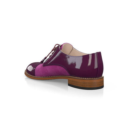 Fuchsia Round Toe Block Heel Splicing Cutout Lace-Up Oxford Shoes