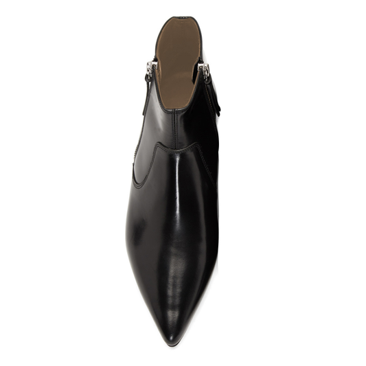 Full Black Pointed Toe Double Zipper Flat Ankle Boots