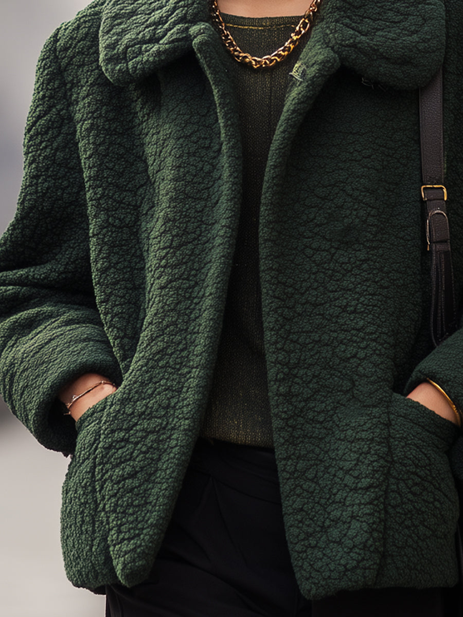 Forest Green Textured Sherpa Jacket
