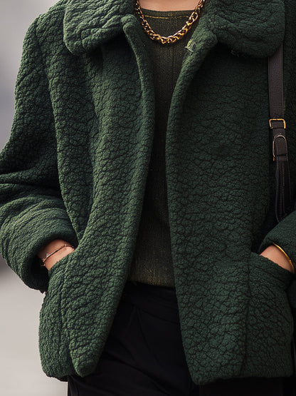 Forest Green Textured Sherpa Jacket