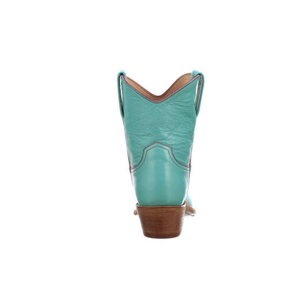 Almond Toe Stitching Ankle Length Cowgirl Boots in Turquoise