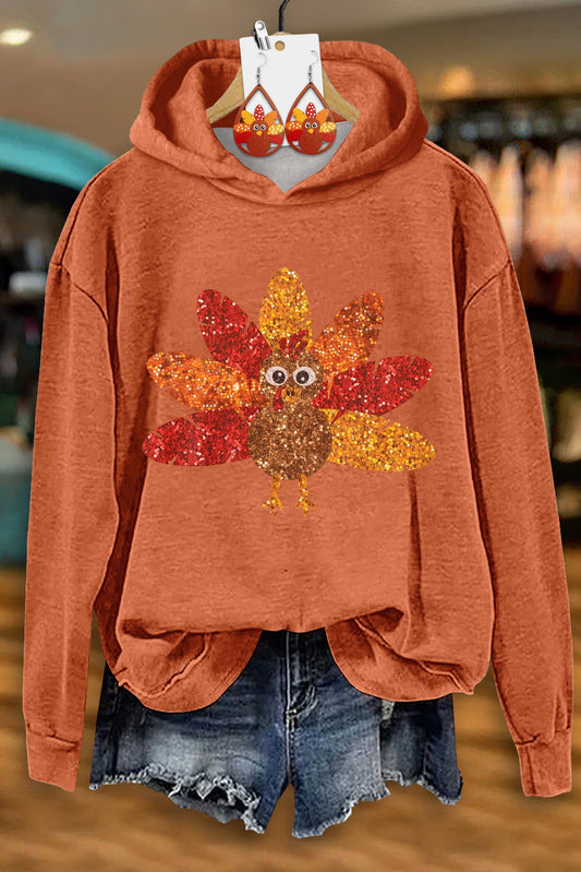 Casual Thanksgiving Turkey Print Hoodie
