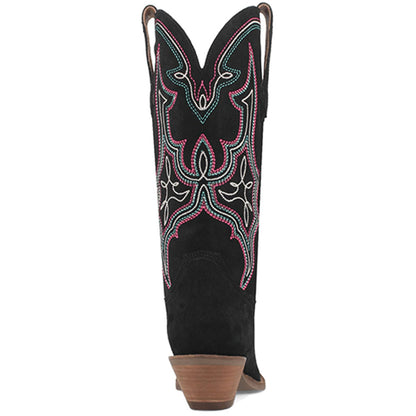 Embroidered Snip Toe Mid-Calf Wide Calf Cowgirl Boots in Black