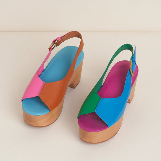 Fashion Multicolor Open Toe Slingback Heeled Clogs with Platform
