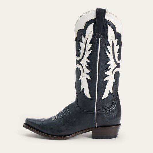 Embroidered Patchwork Mid Calf Black Cowgirl Boots for Women