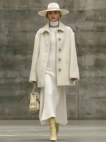 Fashion Retro White Polar Fleece Coat