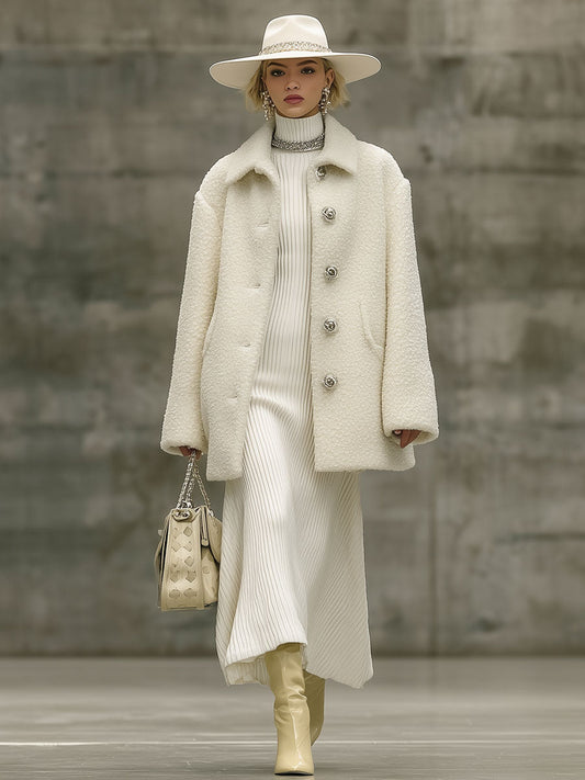 Fashion Retro White Polar Fleece Coat