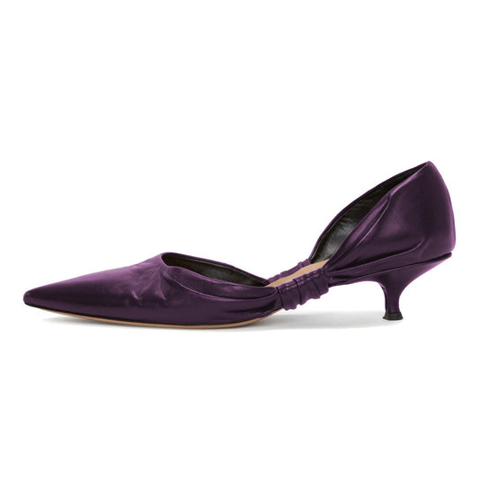 Dark Purple Faux Leather Pointed Toe Women's Casual Pumps Heels