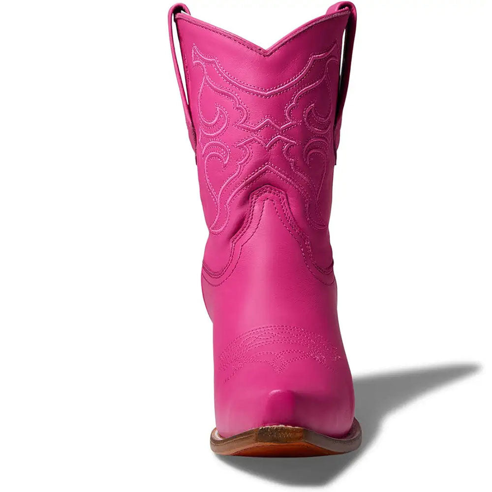 Fuchsia Snip Toe Chunky Heel Embroidered Pull-On Cowgirl Boots