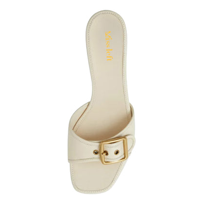 Elegant Ivory Square Toe Mid Kitten Heel Women's Mules Shoes