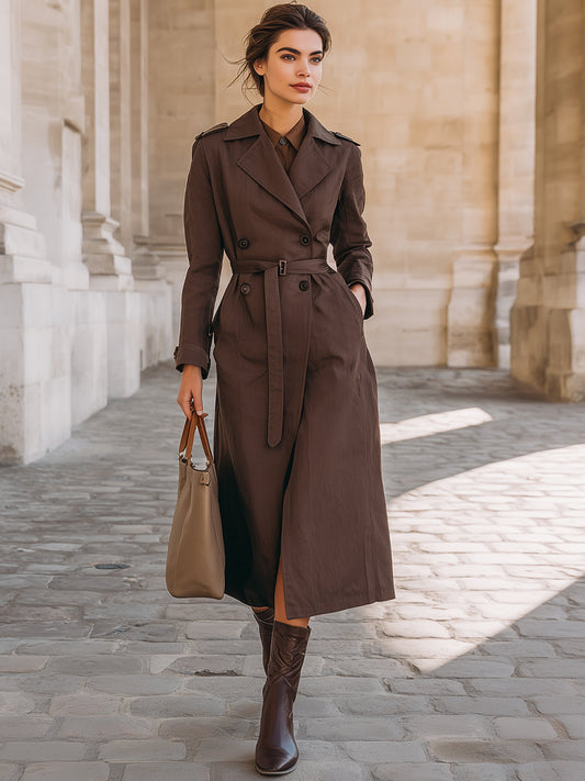 Dark Chocolate Double-Breasted Trench Coat