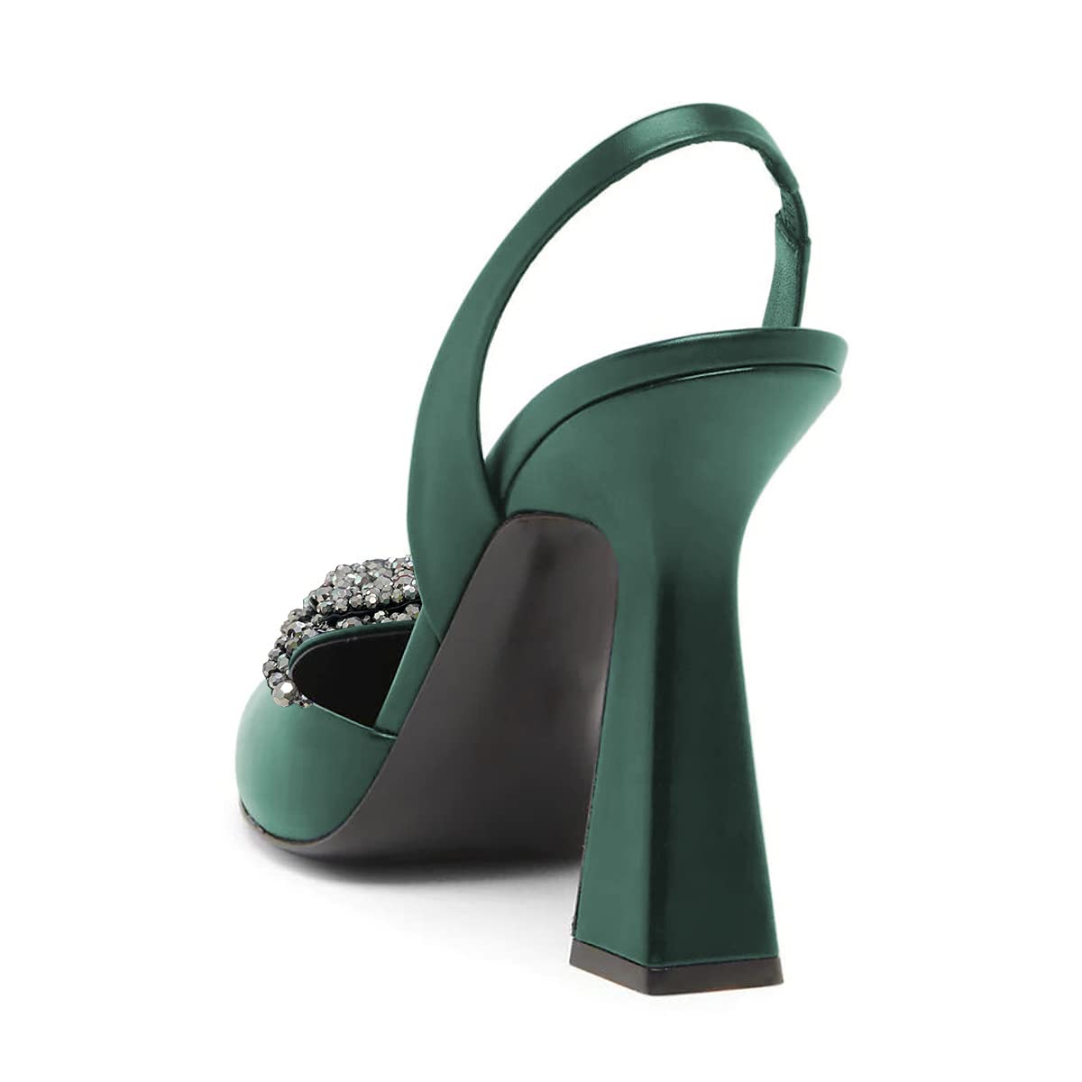Dark Green Pointed Toe Rhinestone Butterfly Slingback Pumps Heels