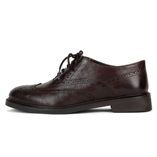 Dark Brown Round Toe Lace Up Vintage Wingtip Flats