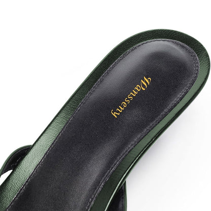 Dark Green Open Square Toe Kitten Heel Casual Flip Flops for Women