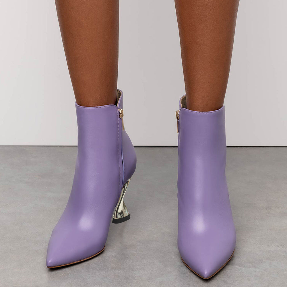 Elegant Purple Pointed Toe Decorative Heel Ankle Boots