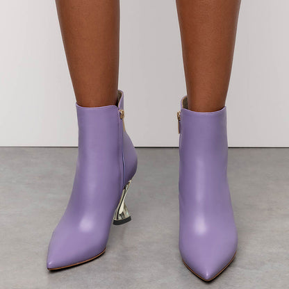 Elegant Purple Pointed Toe Decorative Heel Ankle Boots