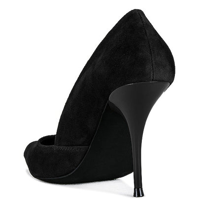 Faux Suede Closed Toe Stiletto Heel Cut Out Black Pumps for Women