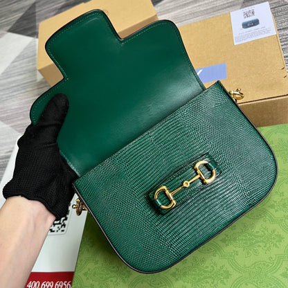 gg Horsebit 1955 Lizard Mini Bag Green For Women, Women&#8217;s Bags 8in/20cm gg‎ ‎675801 LUZ0G 3154