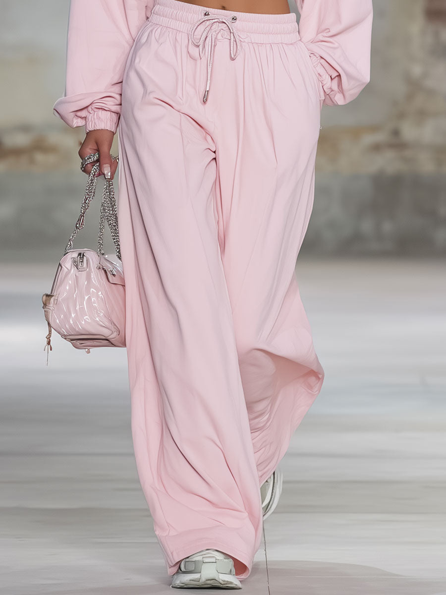 Fashionable Loose Pink Sports Set