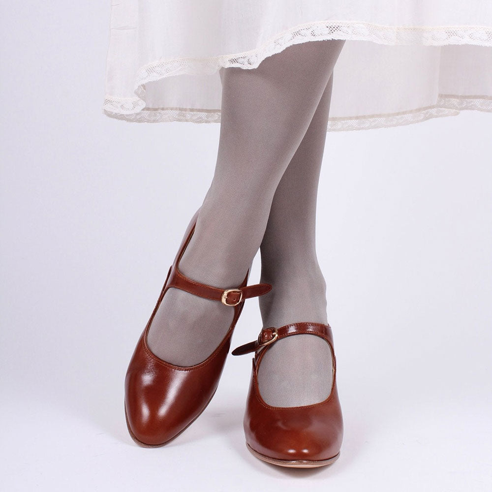 Elegant Faux Leather Brown Round Toe Heeled Mary Janes with Buckle