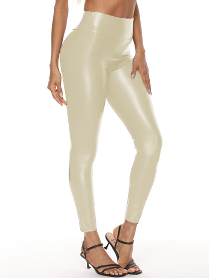 Casual Solid High Rise Patent PU Leather Leggings