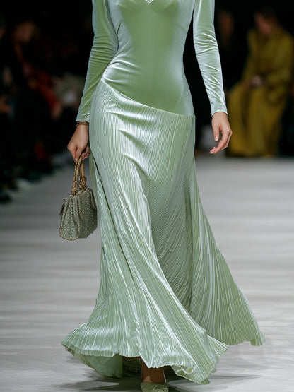 Elegant And Fashionable Light Green Velvet Splicing Maxi Dress