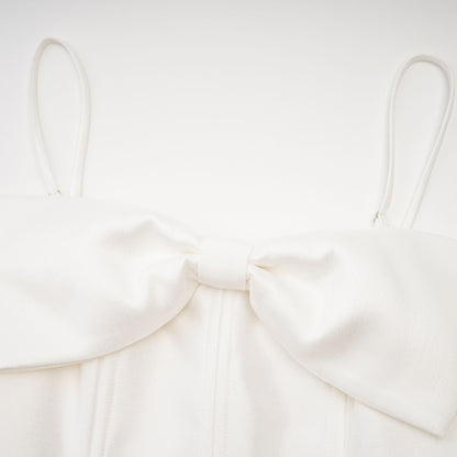 Elva white bowknot flared mini dress