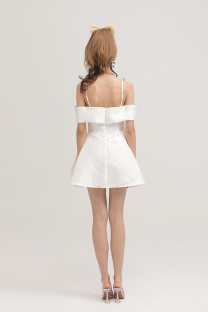 Elva white bowknot flared mini dress