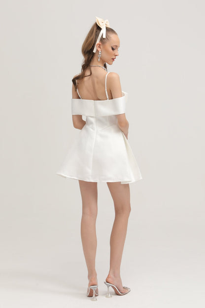 Elva white bowknot flared mini dress