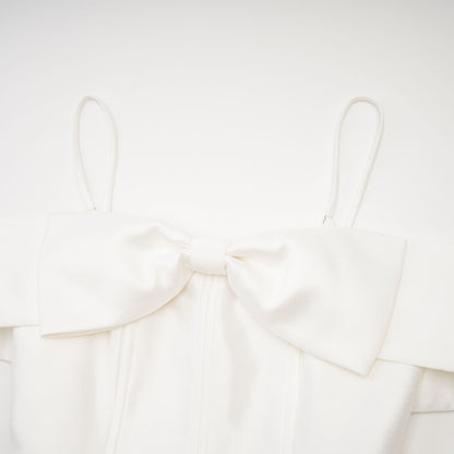 Elva white bowknot flared mini dress