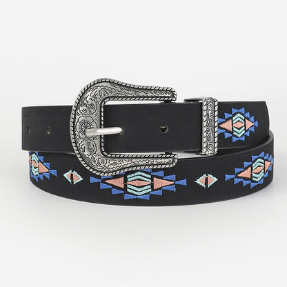 Ethnic Floral Leaf Pattern Embroidered Buckle Belt