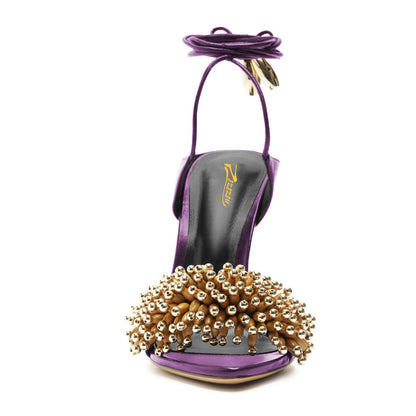Ankle Strap Stiletto High Heel Purple Dress Sandals for Women