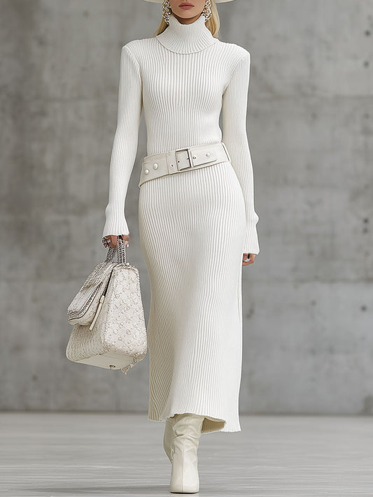 Fashion Retro White Long-Sleeved Maxi Dress
