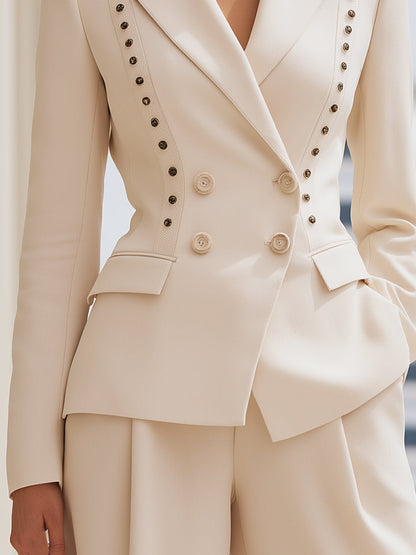 Double-Breasted Structured Blazer With Decorative Button Detailing